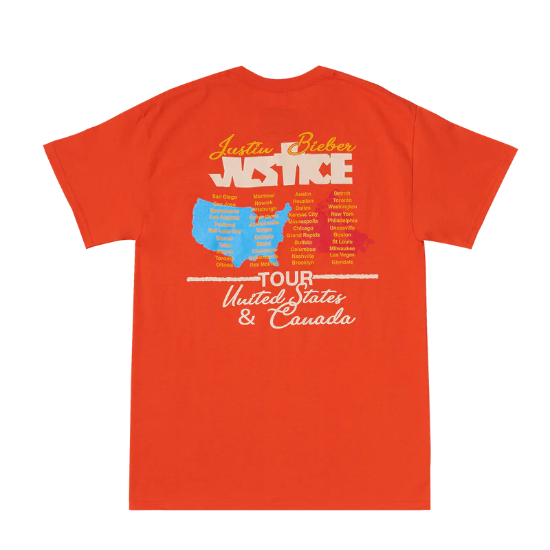 Justin Bieber Justice Tour Orange T-Shirt - Image 2