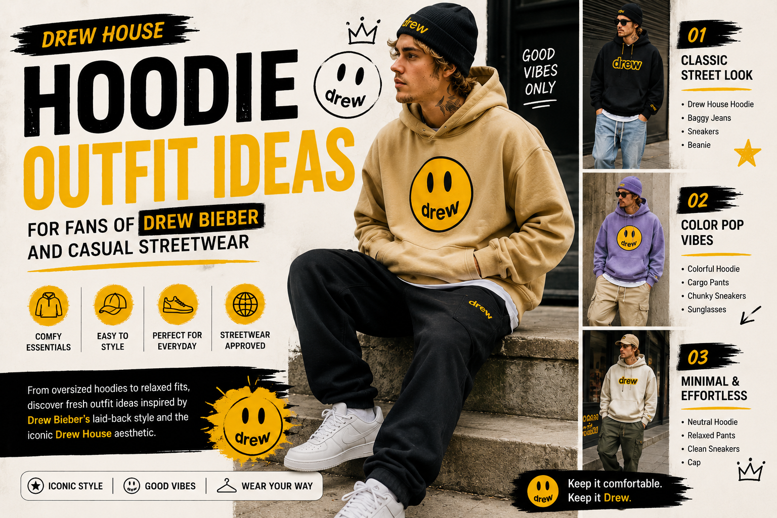Drew House Hoodie Outfit Ideas for Fans of Drew Bieber and Casual Streetwear