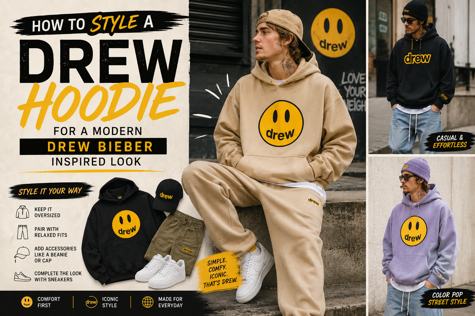 How to Style a Drew House Hoodie for a Modern Drew Bieber Inspired Look